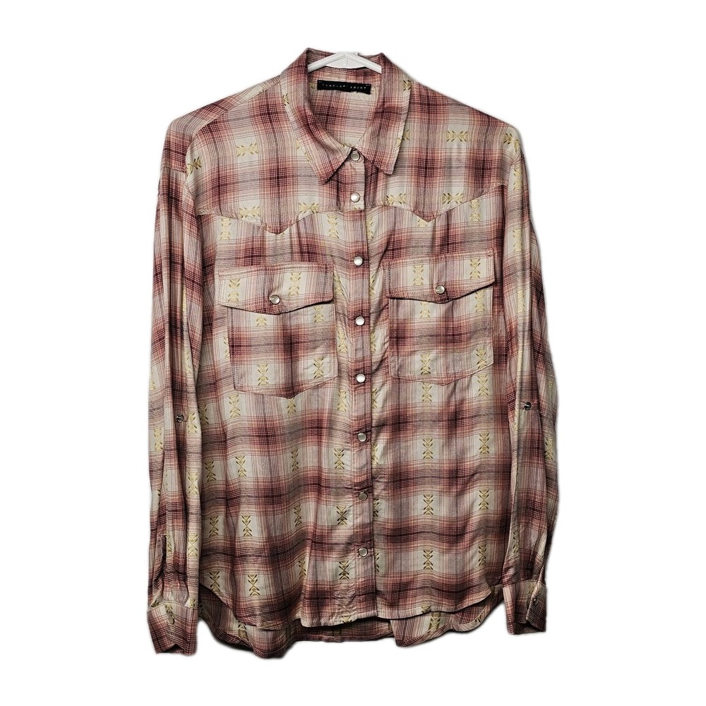 Jane + Delancey Womens Small Western Style Shirt Pearl Snaps Plaid Pockets Soft!